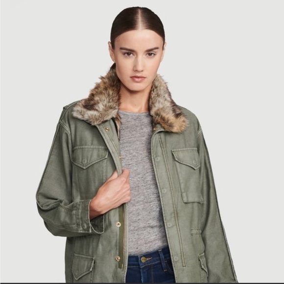 FRAME, Pristine, worn once, cotton, faux fur lined jacket in army green. Size S. - Picture 2 of 7